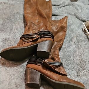 Womens Tall Brown  Leather Knee-High Boots Size 10